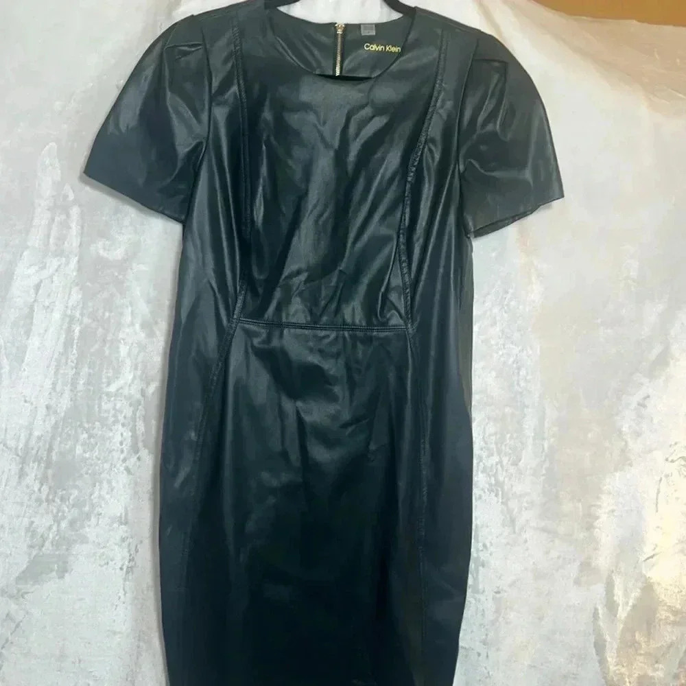 Green Faux Leather Calvin Klein Dress